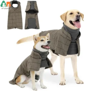 ATUBAN Warm Dog Coat English Plaid Dog Fleece Vest Windbreaker Jacket Winter Clothing Traction Eyelets Suitable for All Dog Type